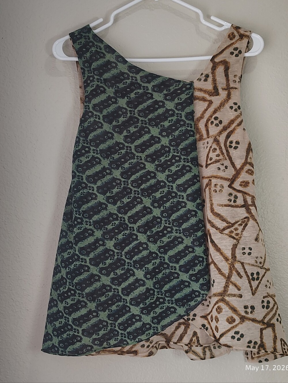 Anthropologie Vanessa Virginia Green Tan Batik Tank Size S ARTSY LAGENLOOK BOHO - Picture 7 of 7